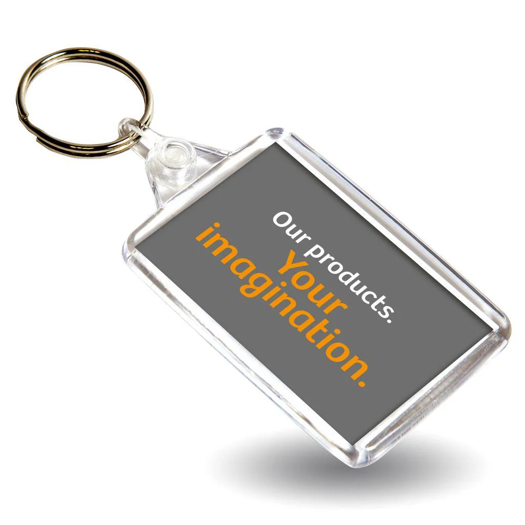 C102 Rectangular Blank Plastic Photo Insert Keyring with Clear Connector - 50 x 35mm - Pack of 50