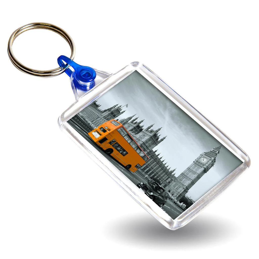 C102 Rectangular Blank Plastic Photo Insert Keyring with Coloured Connector - 50 x 35mm - Pack of 50 - Image 4