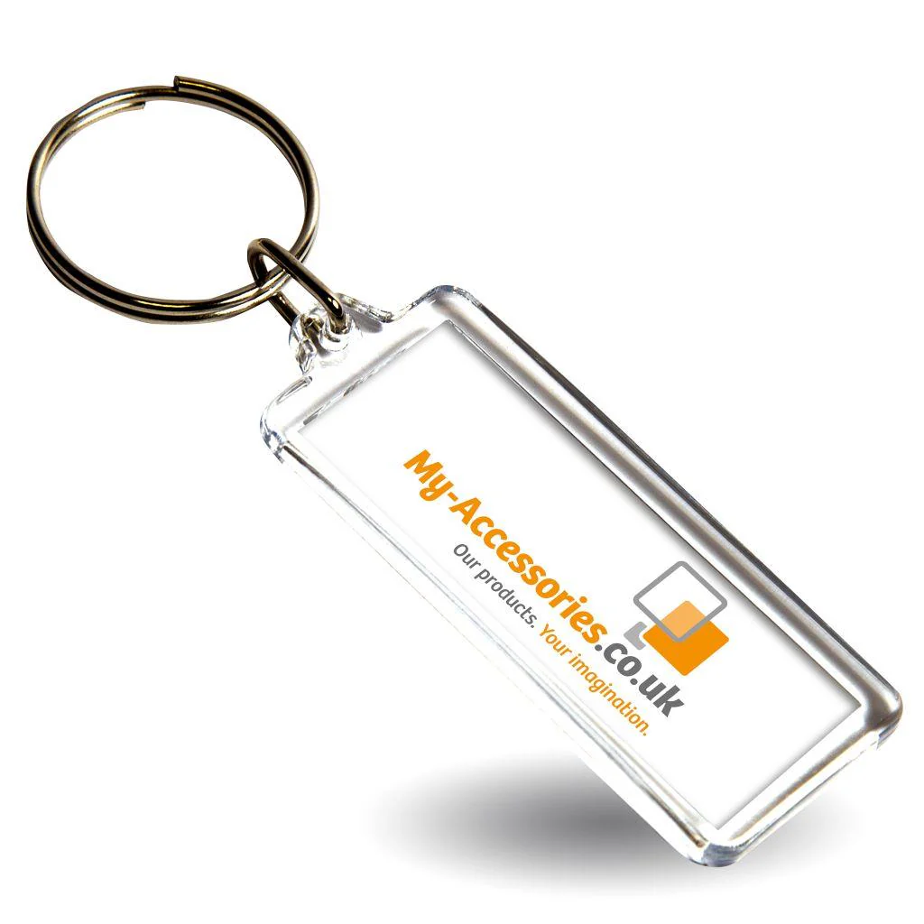 CR-18 Rectangular Blank Plastic Photo Insert Keyring - 50 x 18mm - Pack of 50 - Image 3