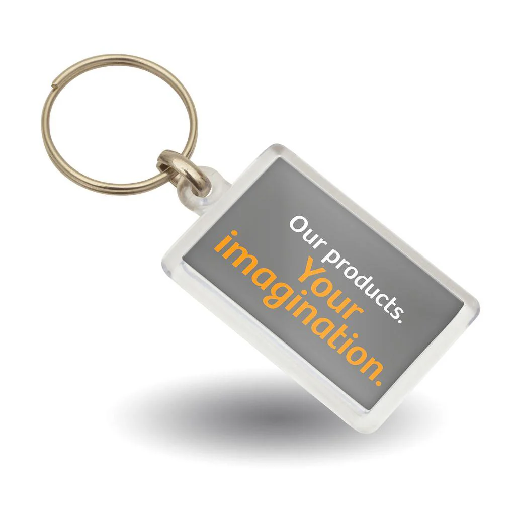 CR-40 Rectangular Blank Plastic Photo Insert Keyring - 40 x 25mm - Pack of 50 - Image 3