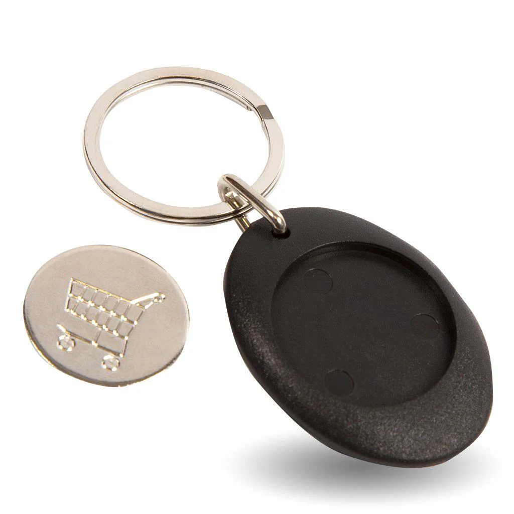 CR-ZCOIN Round Blank Plastic Photo Insert Keyring with Shopping Trolley Coin - 25mm - Pack of 10 - Image 2