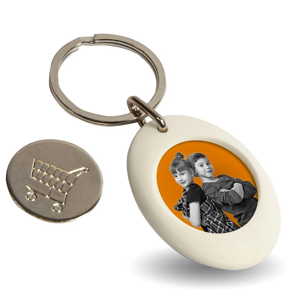 CR-ZCOIN Round Blank Plastic Photo Insert Keyring with Shopping Trolley Coin - 25mm - Pack of 10 - Image 3
