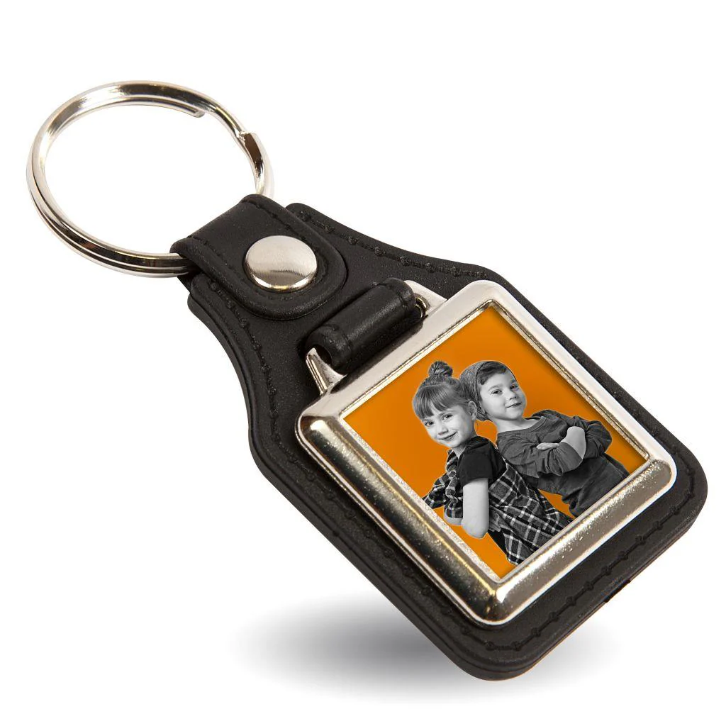 MD10 Square Blank Medallion PU Leather Photo Insert Keyring - 25mm - Pack of 10 - Image 3