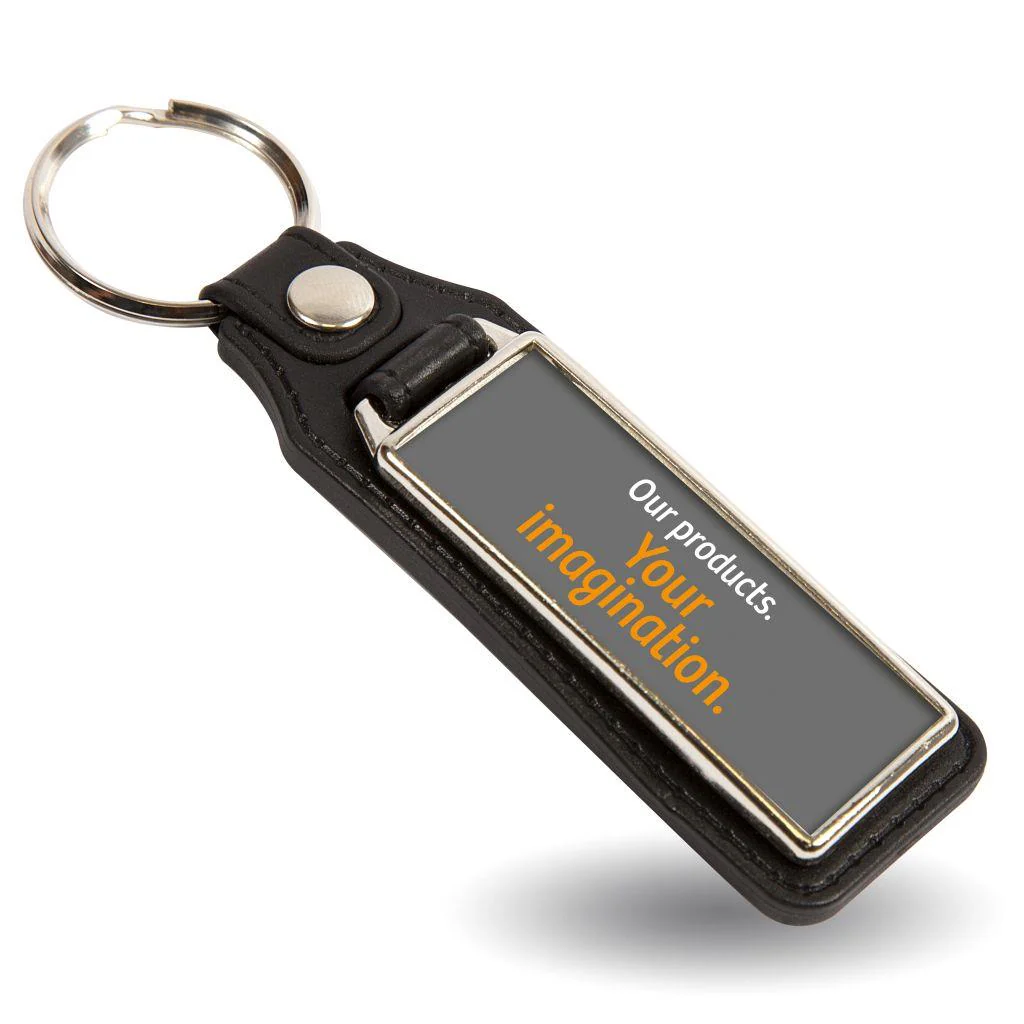 MD18 Rectangular Blank Medallion PU Leather Photo Insert Keyring - 50 x 18mm - Pack of 10 - Image 3