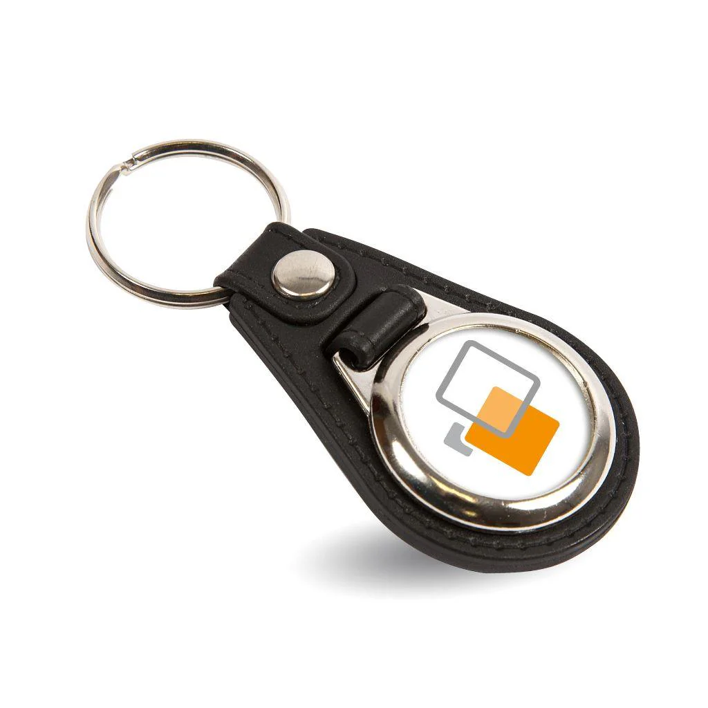 MD25 Round Blank Medallion PU Leather Photo Insert Keyring - 25mm - Pack of 10