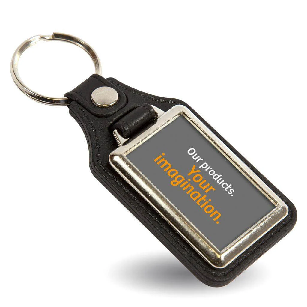 MD40 Rectangular Blank Medallion PU Leather Photo Insert Keyring - 40 x 25mm - Pack of 10 - Image 3