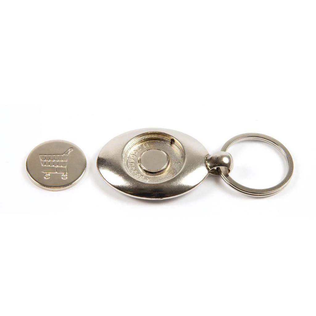 MZ-25 Round Blank Metal Photo Insert Keyring with Shopping Trolley Coin - 25mm - Pack of 10 - Image 4