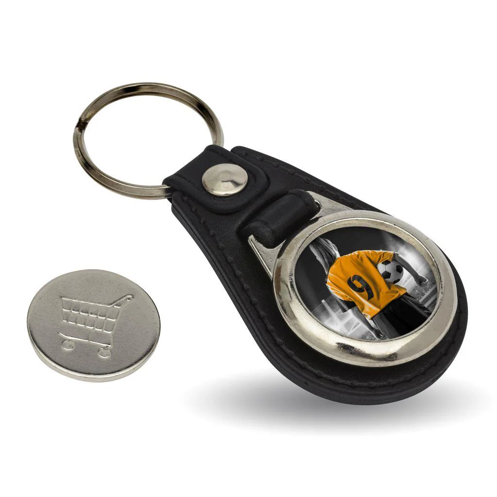 Round Blank Medallion PU Leather Photo Insert Trolley Coin Keyring-25mm - Pack of 10
