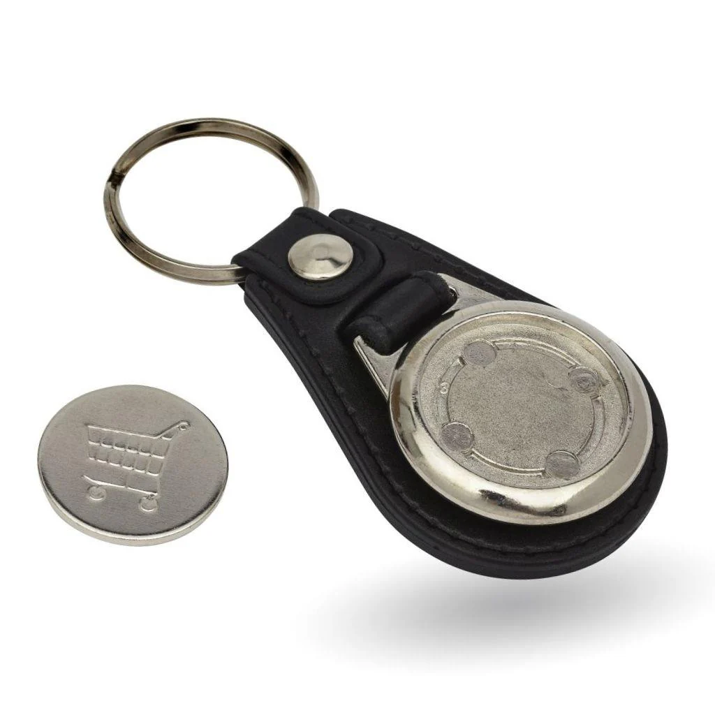 Round Blank Medallion PU Leather Photo Insert Trolley Coin Keyring-25mm - Pack of 10 - Image 2